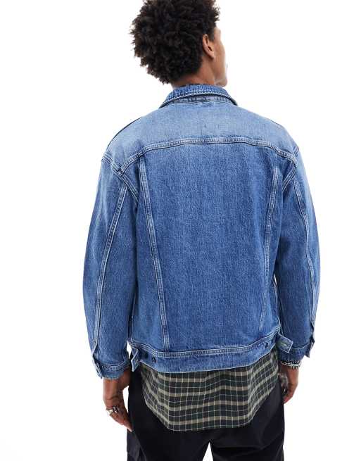 Lee relaxed fit denim rider jacket in mid wash, 4 of 4