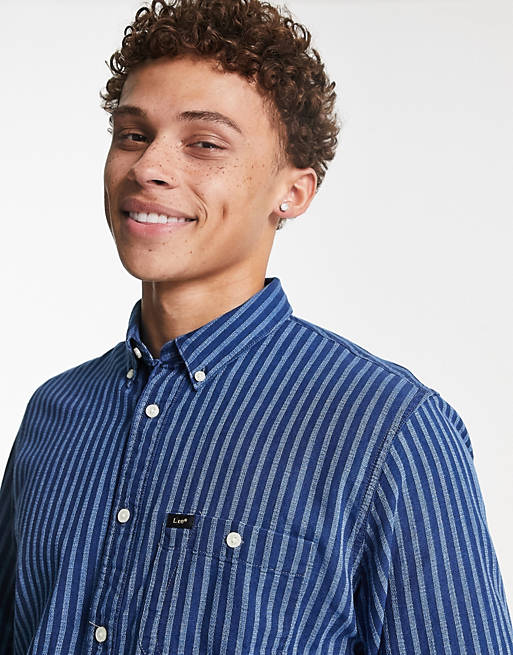 Lee relaxed fit dobby stripe overshirt in indigo blue