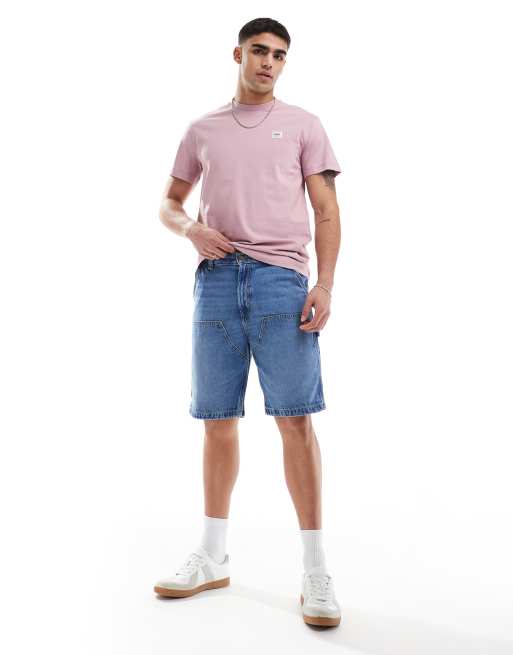 Lee relaxed fit double knee carpenter shorts in mid blue wash