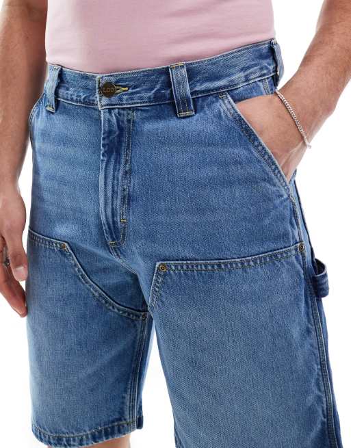 Lee relaxed fit double knee carpenter shorts in mid blue wash