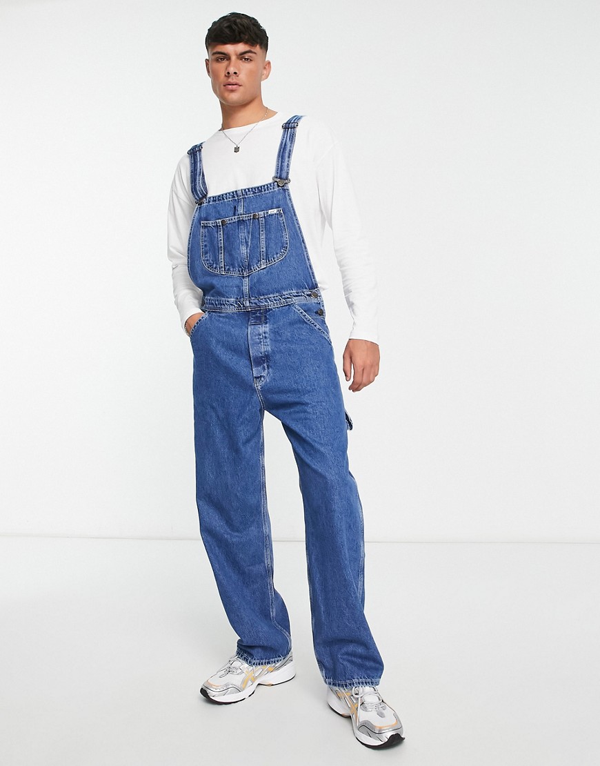 Lee relaxed fit dungaree jeans in mid wash-Blue