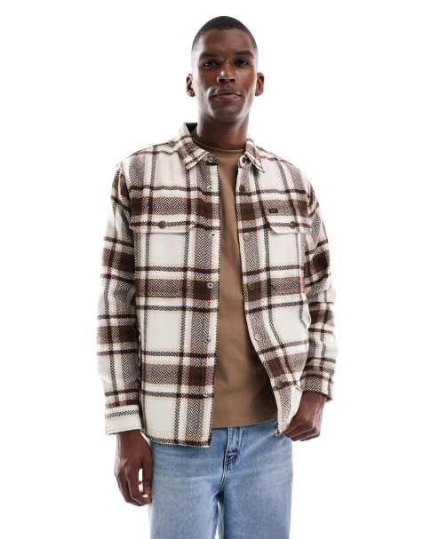 Lee relaxed fit overshirt in cream check - view 1