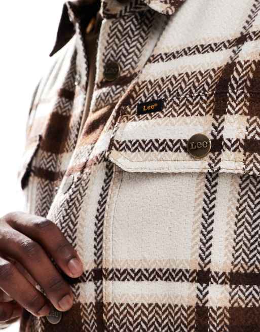 Lee relaxed fit overshirt in cream check, 4 of 5
