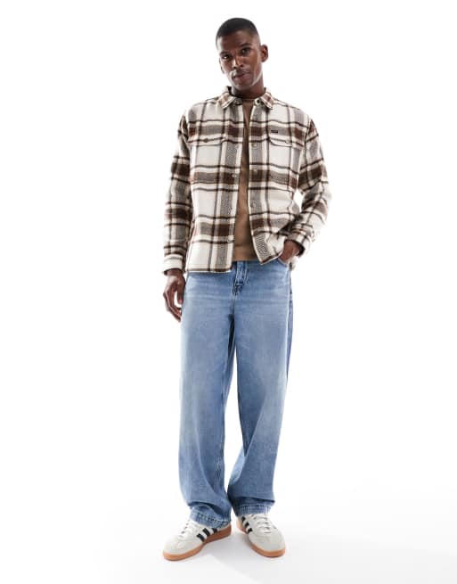 Lee relaxed fit overshirt in cream check, 5 of 5