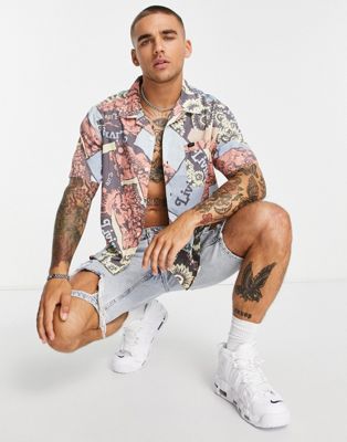 Lee relaxed fit resort print short sleeve shirt in multi
