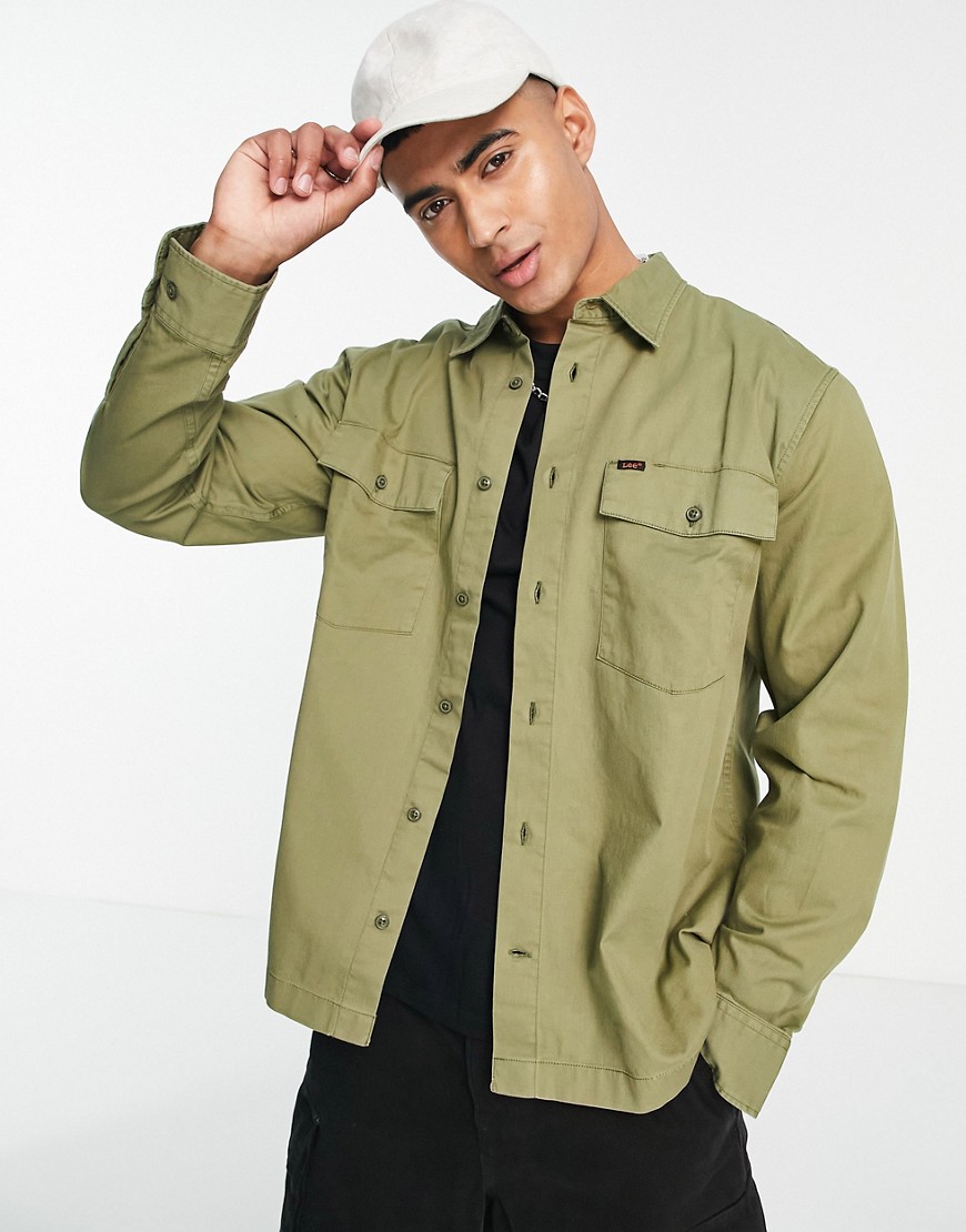 Lee relaxed fit twill overshirt in khaki green