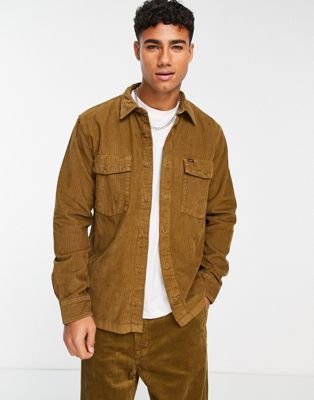 Lee relaxed fit wide wale cord heavy overshirt in washed tan