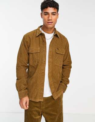 Lee Lee relaxed fit wide wale cord heavy overshirt in washed tan-Brown