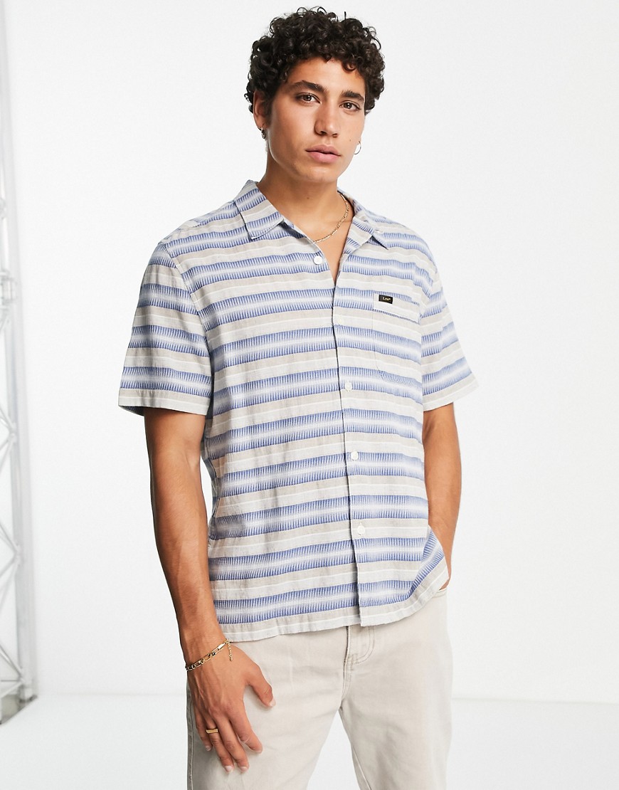 Resort jacquard stripe short sleeve shirt relaxed fit in blue/white-Multi
