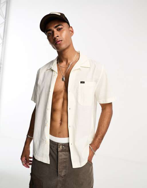 Lee resort revere collar relaxed fit short sleeve shirt in ecru