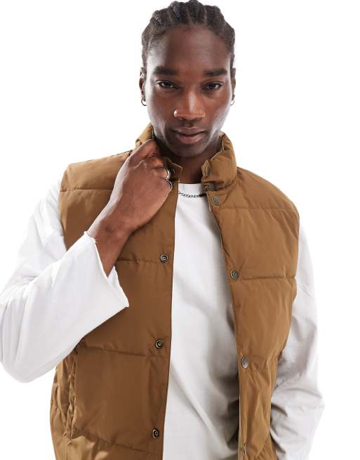 Lee reversible western puffer vest in beige tan