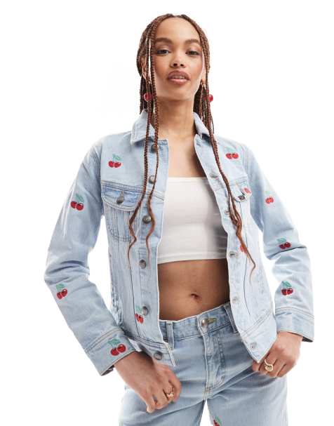 Lee Rider all over cherries denim jacket in light wash (part of a set) - view 1