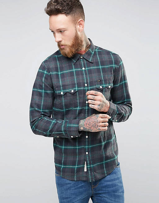 Lee Rider Check Flannel Shirt Green | ASOS