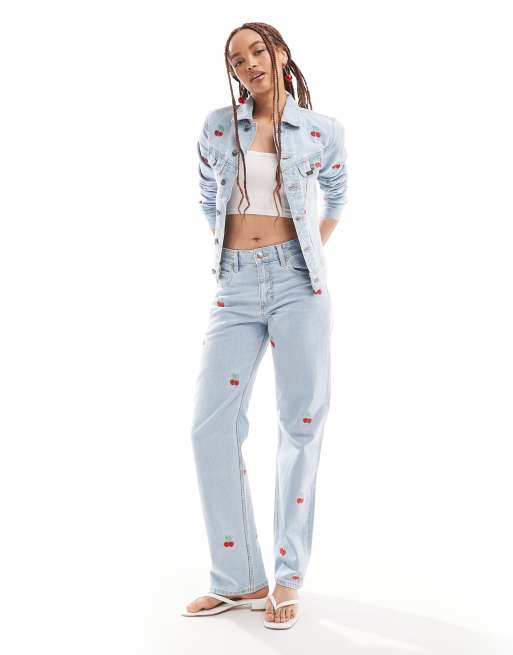 Lee Rider classic straight fit all over cherries jeans in light wash (part of a set)