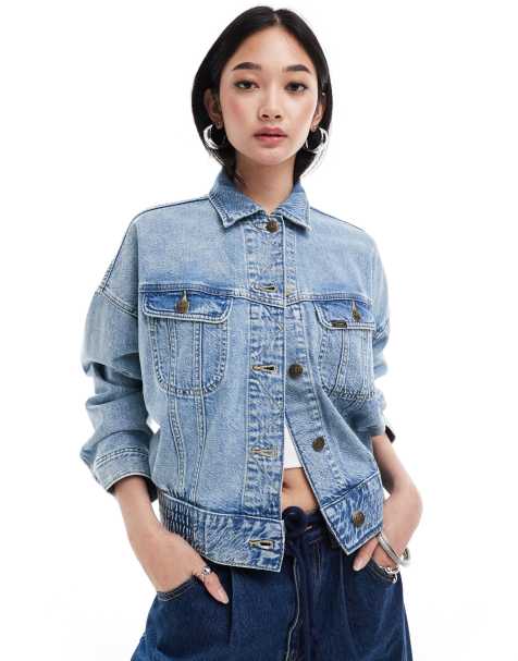 Lee Rider denim bomber jacket in light blue - view 1