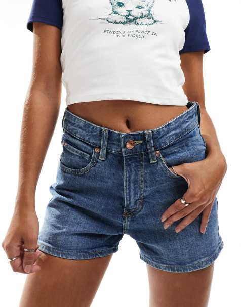 Lee Rider denim shorts in mid blue - view 1
