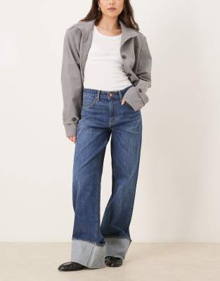 Lee - Rider - Lockere Baggy-Jeans in Mittelblau mit Umschlag