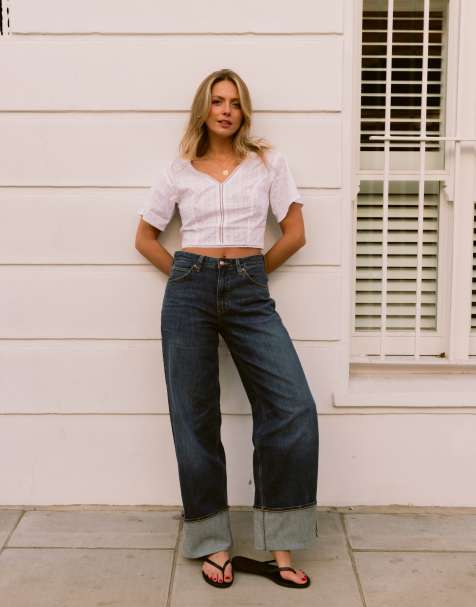 Lee - Rider - Losse baggy jeans met omslag in middenblauw - view 1