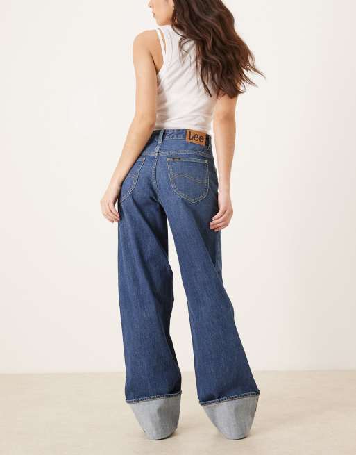Lee – Rider – Mellanblå, baggy jeans med ledig, uppvikt kant , 3 av 6