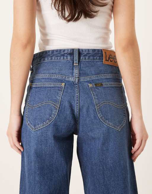 Lee – Rider – Mellanblå, baggy jeans med ledig, uppvikt kant , 6 av 6