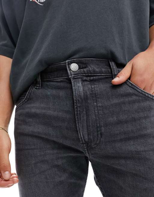 Lee – Rider – Schmal geschnittene Jeans in schattengrauer Waschung im Used-Look, 3 von 5