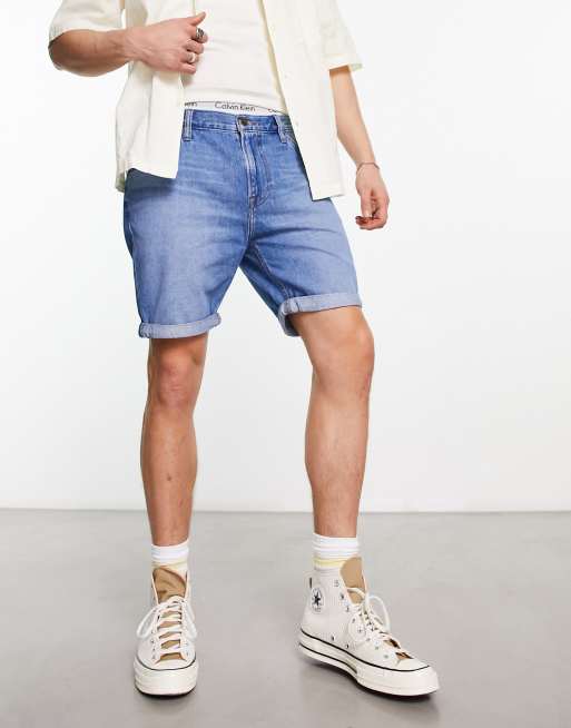 Lee Rider slim fit denim shorts in worn mid wash | ASOS