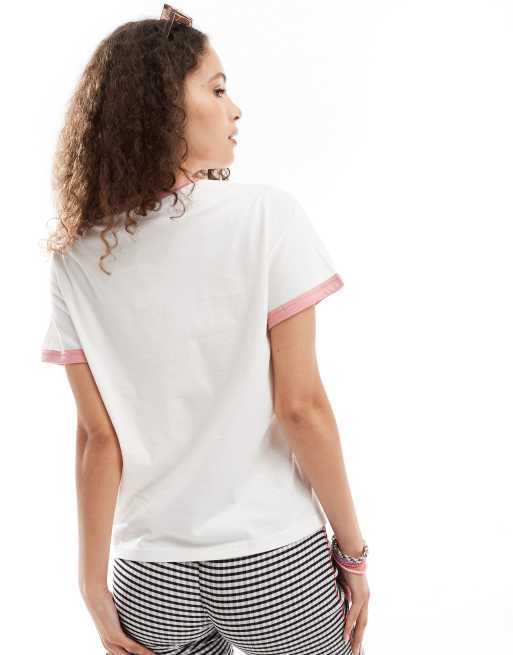 Lee ringer t-shirt in white and pink | ASOS