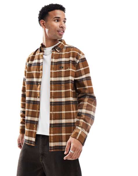 Lee - Riveted - Camicia comoda in flanella color cuoio a quadri - view 1