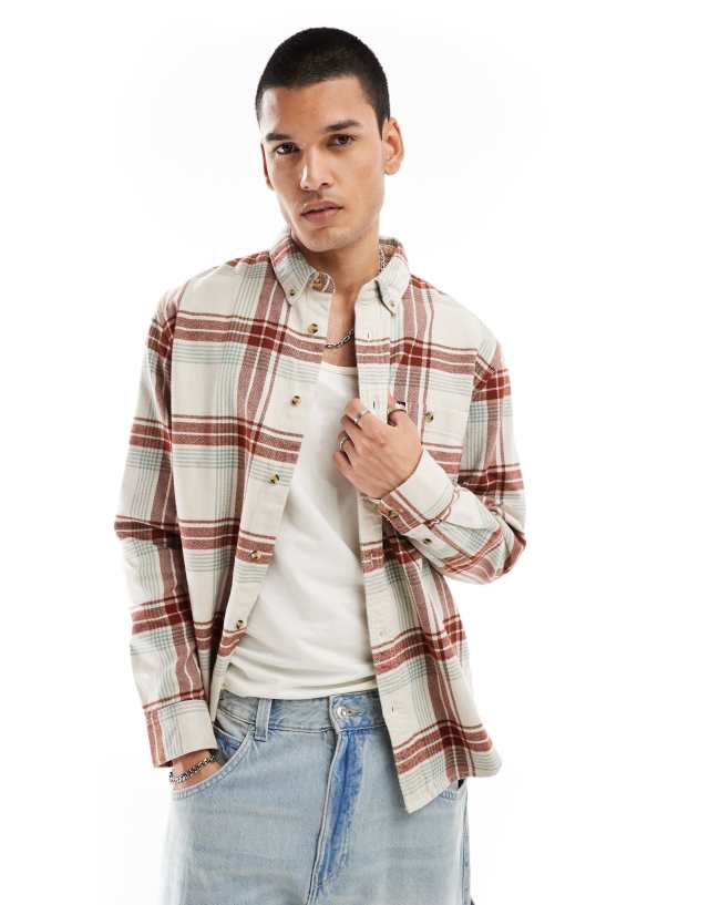 Lee - riveted check flannel shirt relaxed fit in off white