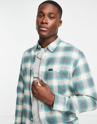 Lee riveted check heavy flannel relaxed fit shirt in green