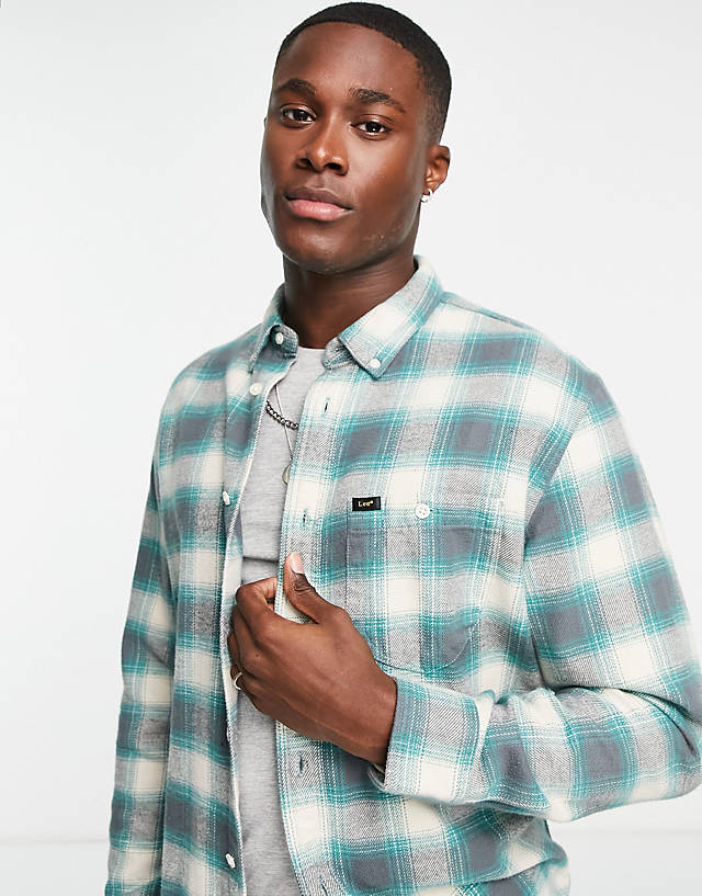 Lee - riveted check heavy flannel relaxed fit shirt in green