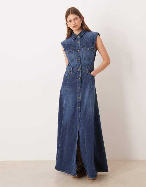 Lee - Robe longue style western - Bleu moyen - view 1