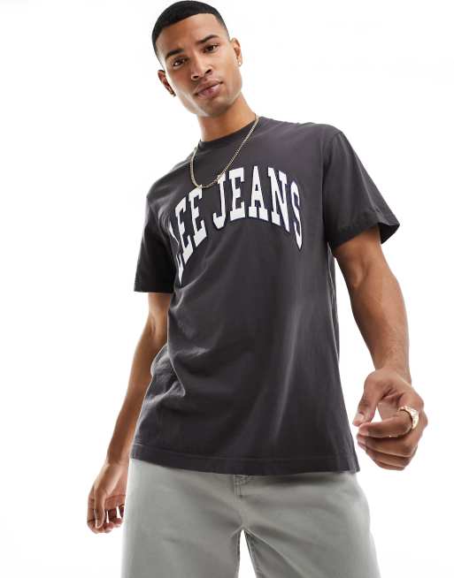 Lee - Ruimvallend T-shirt met groot varsity-logo in zwart met wassing