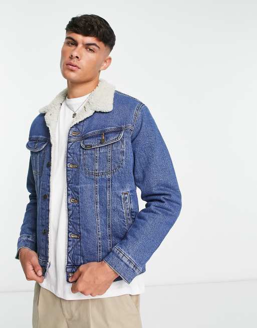 Lee sherpa borg lined denim jacket in mid wash | ASOS