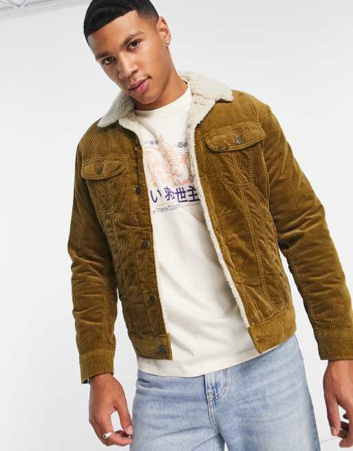 Lee sherpa borg lined wide wale cord jacket in tan