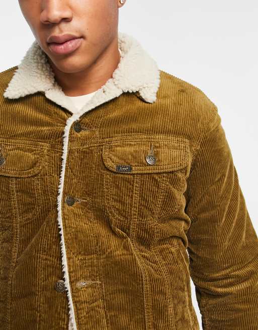 Lee sherpa borg lined wide wale cord jacket in tan