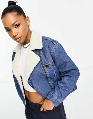 Lee sherpa denim biker jacket in blue