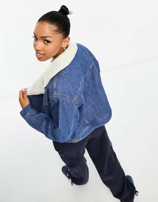 Oversized sherpa hot sale denim jacket