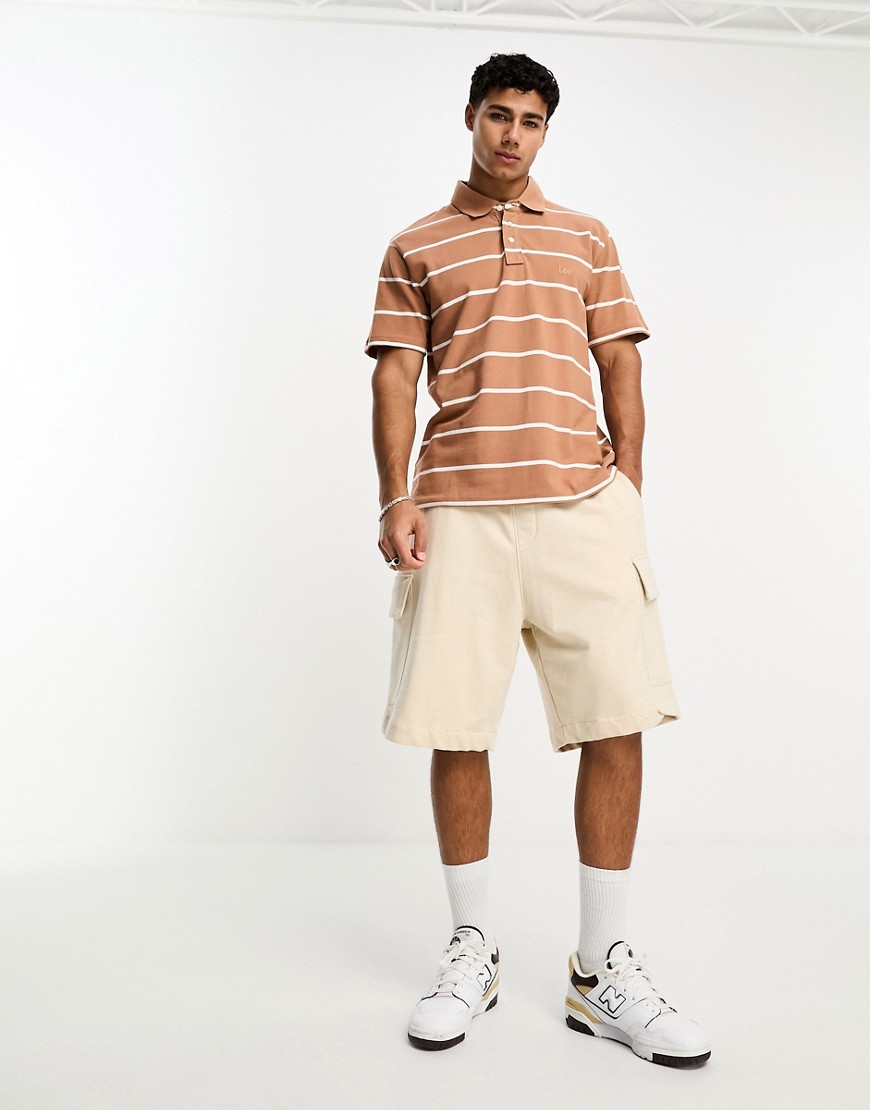 Lee short sleeve polo shirt in orange stripe