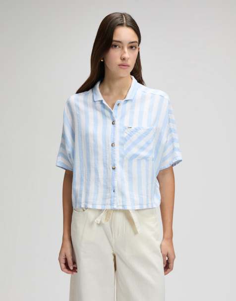 Lee short sleeve resort shirt in light blue stripe - view 1