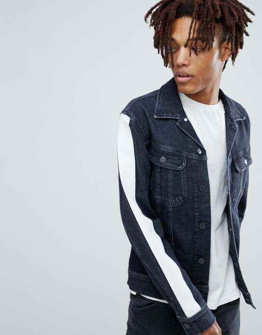 Denim jacket sale with side stripe