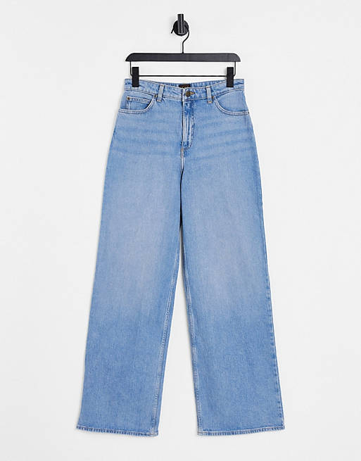 Lee Stella high rise A line straight leg jeans in light wash blue 