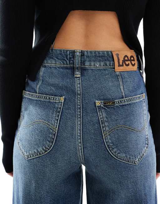Lee - Stella - Jeans met hoge taille en wijde pijpen in donkerblauw, 4 van 5