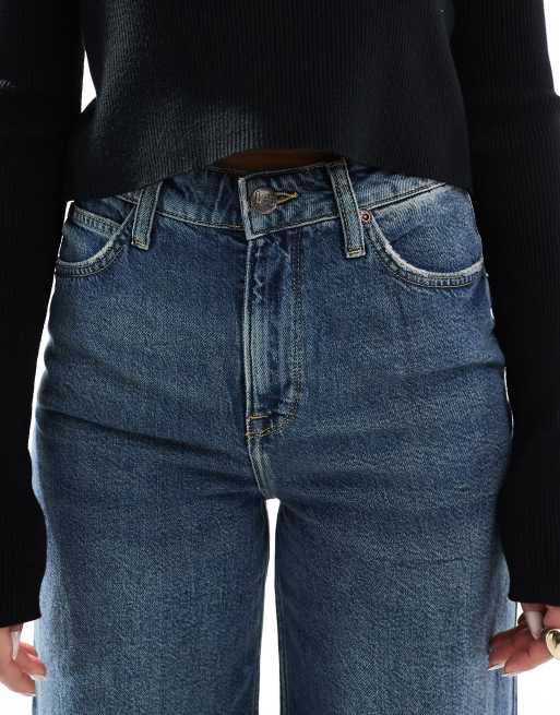 Lee - Stella - Jeans met hoge taille en wijde pijpen in donkerblauw, 5 van 5