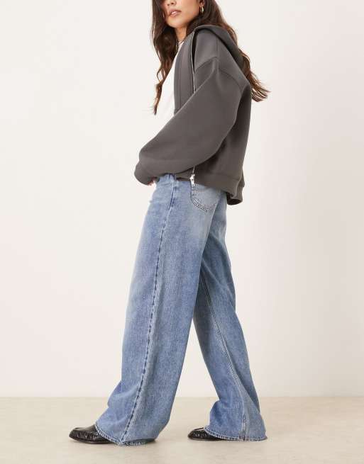 Lee – Stella – Mellanblå, tvättade jeans med vida ben och hög midja, 2 av 5