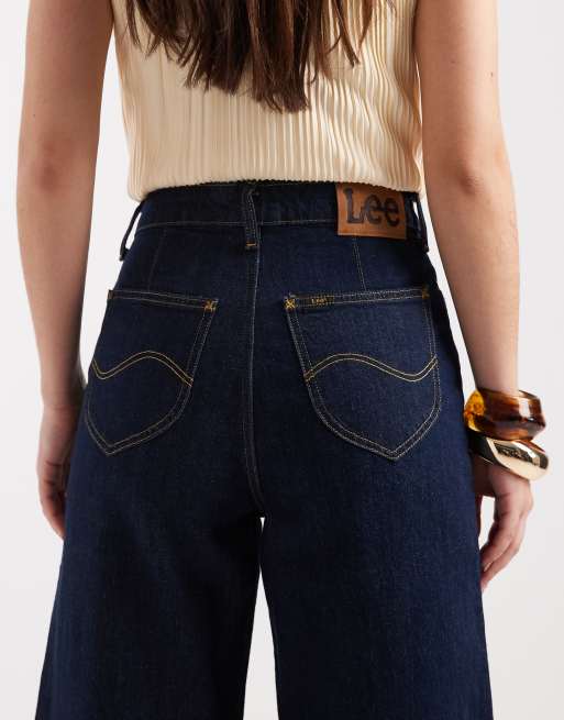 Lee - Stella - Mellemblå højtaljede jeans med vide opsmøgede ben, 5 af 5