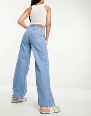 Lee stella ultra high waist a-line jeans in clean fresh light denim-Blue