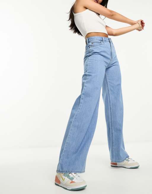 Loose Ultra Wide Leg Women's Jeans - Light Wash