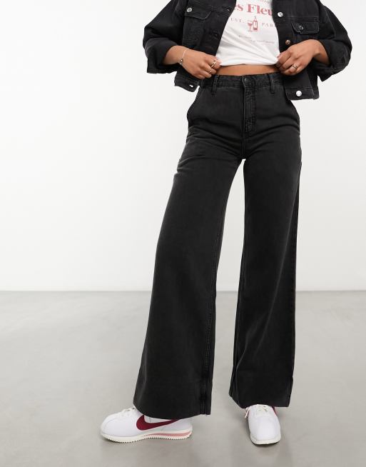 Women Black Wide Leg High Waist Denim Jeans Export Quality ZRANZIE