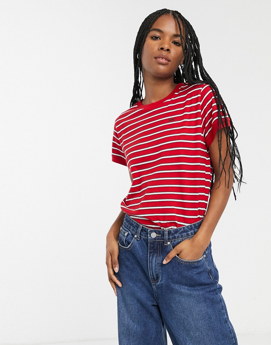 Lee stripe logo t-shirt-Red